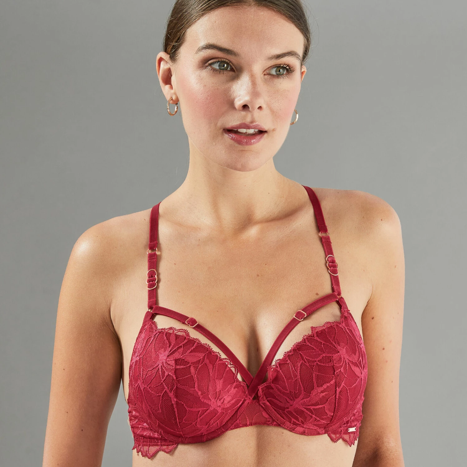 SOUTIEN-GORGE PUSH UP DENTELLE BORDEAUX – Image 2