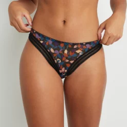 STRING TULLE BRODE NOIR/ROSE