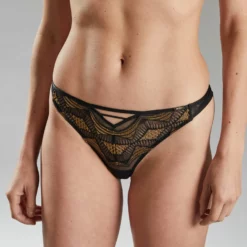 Calypso TANGA TULLE BRODE MULTICO NOIR